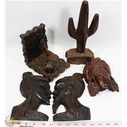 5 HANDCARVED WOOD CARVINGS GREECE