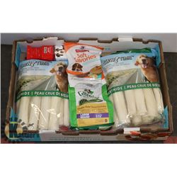 BOX OF ASSORTED DOG TREATS AND CHEWS