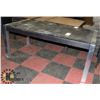 Image 1 : 5) RATTAN STYLE GLASS TOP PATIO TABLE.
