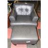 Image 1 : CHARCOAL ALL LEATHER CHAIR WITH OTTOMAN