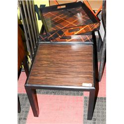 BOUTIQUE PAIR OF TIGER WOOD STYLE END TABLES WITH