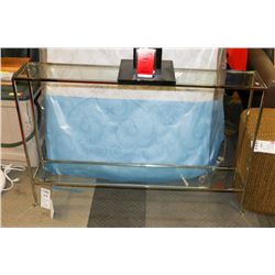 BOUTIQUE METAL AND GLASS SOFA TABLE, 45"X8"X30".