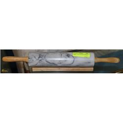 MARBLE ROLLING PIN ON WOOD BASE