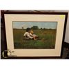 Image 1 : 43X35 "BOYS IN THE FIELD" WATER COLOR PRINT.