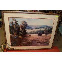 50X40 FRAMED LANDSCAPE WATER COLOR PRINT.