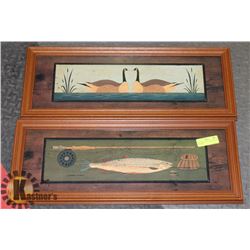 2 PICTURES 10"X26" - FISH AND GEESE SIGNED BY