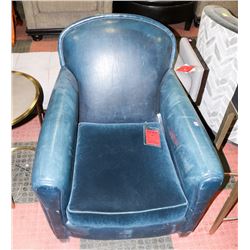 BOUTIQUE BLUE LEATHERETTE AND FABRIC ARM CHAIR