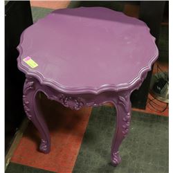 BOUTIQUE PURPLE CARVED STYLE END TABLE 22.5"X24.5"