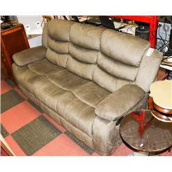 TAUPE FABRIC 79" RECLINING SOFA. FURNITURE