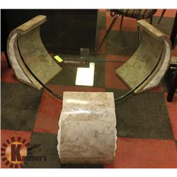 GLASS TOP COFFEE TABLE, APPROX 42.5"X48"X20".