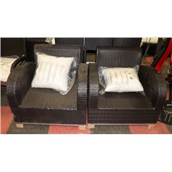 PAIR OF RATTAN STYLE LOUNGE CHAIRS