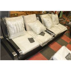 SET OF 2 NEW RATTAN STYLE LOVE SEATS WITH CUSHIONS