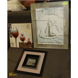 LOT OF 3 PICTURES - TULIP, ROCKS AND SPARKS BY THE