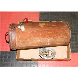 VINTAGE MILK CAN AND ALUMINUM REEL