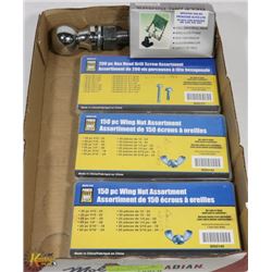FLAT WITH THREE 150PC WING NUT ASSORTMENT & MORE.
