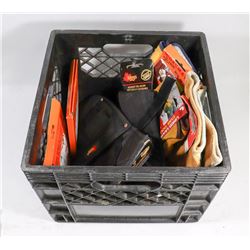 CRATE W/ GASKET SHEET ASSORTMENT, TOOL HOLDERS,
