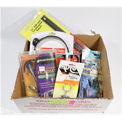 FLAT OF ASSORTED ELECTRONICS INCL HEADSETS AND