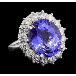 GIA Cert 12.99 ctw Tanzanite and Diamond Ring - 14KT White Gold