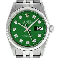 Rolex Mens Stainless Steel Green Diamond 36MM Datejust Wristwatch