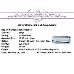 3.60 ct.Natural Emerald Cut Aquamarine