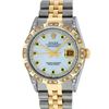 Image 2 : Rolex Mens 2 Tone 14K Lugs MOP Emerald String Pyramid Diamond Datejust