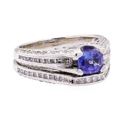 2.59 ctw Sapphire Stone And Diamond Ring And Attached Band - 18KT White Gold