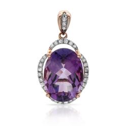 14k Rose Gold  5.68CTW Amethyst and Diamond Pendant