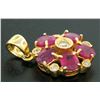 Image 2 : 14k Yellow Gold Flower Pendant 2.10 ctw Oval Blood Red Rubies Bezel Set Diamonds