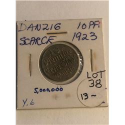 SCARCE 1923 Danzig 10 Pfennig Coin