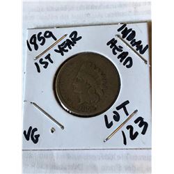 1859 1st Year Indian Head Penny Very Good Grade