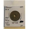 Image 1 : 1922 France 25 Cents in Extra Fine Grade KM 867A