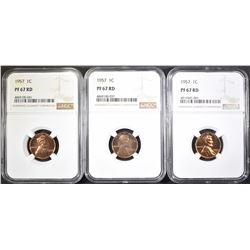 (3) 1957 LINCOLN CENTS NGC PF-67 RD