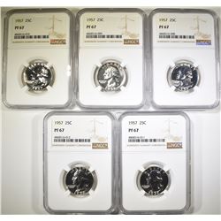 (5) 1957 SILVER WASHINGTON QUARTERS