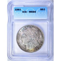 1881 MORGAN DOLLAR, ICG MS-66