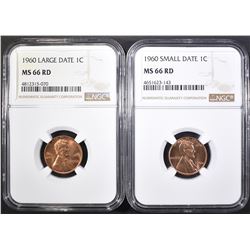 1960 SD & LD LINCOLN CENTS, NGC MS-66 RED