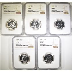 5-1957 WASHINGTON QUARTERS, NGC PF-67