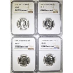 4-1976-S SILVER WASHINGTON QUARTERS, NGC MS-65