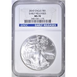 2010 AMERICAN SILVER EAGLE, NGC MS-70