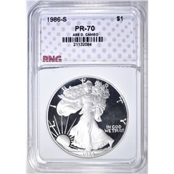 1986-S PROOF SILVER EAGLE, RNG PERFECT GEM PR DCAM