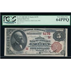 1882 $5 St Louis National Bank Note PCGS 64PPQ