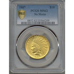 1907 $10 Indian Head Eagle Gold Coin PCGS MS62