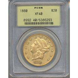 1880 $20 Liberty Head Double Eagle Gold Coin PCGS XF40