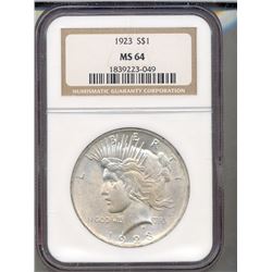 1923 $1 Peace Silver Dollar Coin NGC MS64