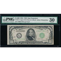 1934 $1000 San Francisco Federal Reserve Note PMG 30