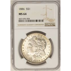 1886 $1 Morgan Silver Dollar Coin NGC MS64