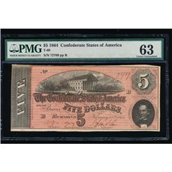 1864 $5 Confederate States of America Note PMG 63