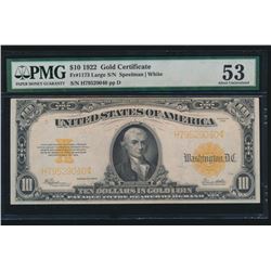 1922 $10 Gold Certificate PMG 53