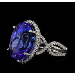 17.09 ctw Tanzanite and Diamond Ring - 14KT White Gold