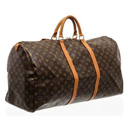 Louis Vuitton Monogram Canvas Leather Keepall 55 cm Duffle Bag Luggage