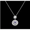 Image 1 : 14KT White Gold 0.97 ctw Sapphire and Diamond Pendant with Chain